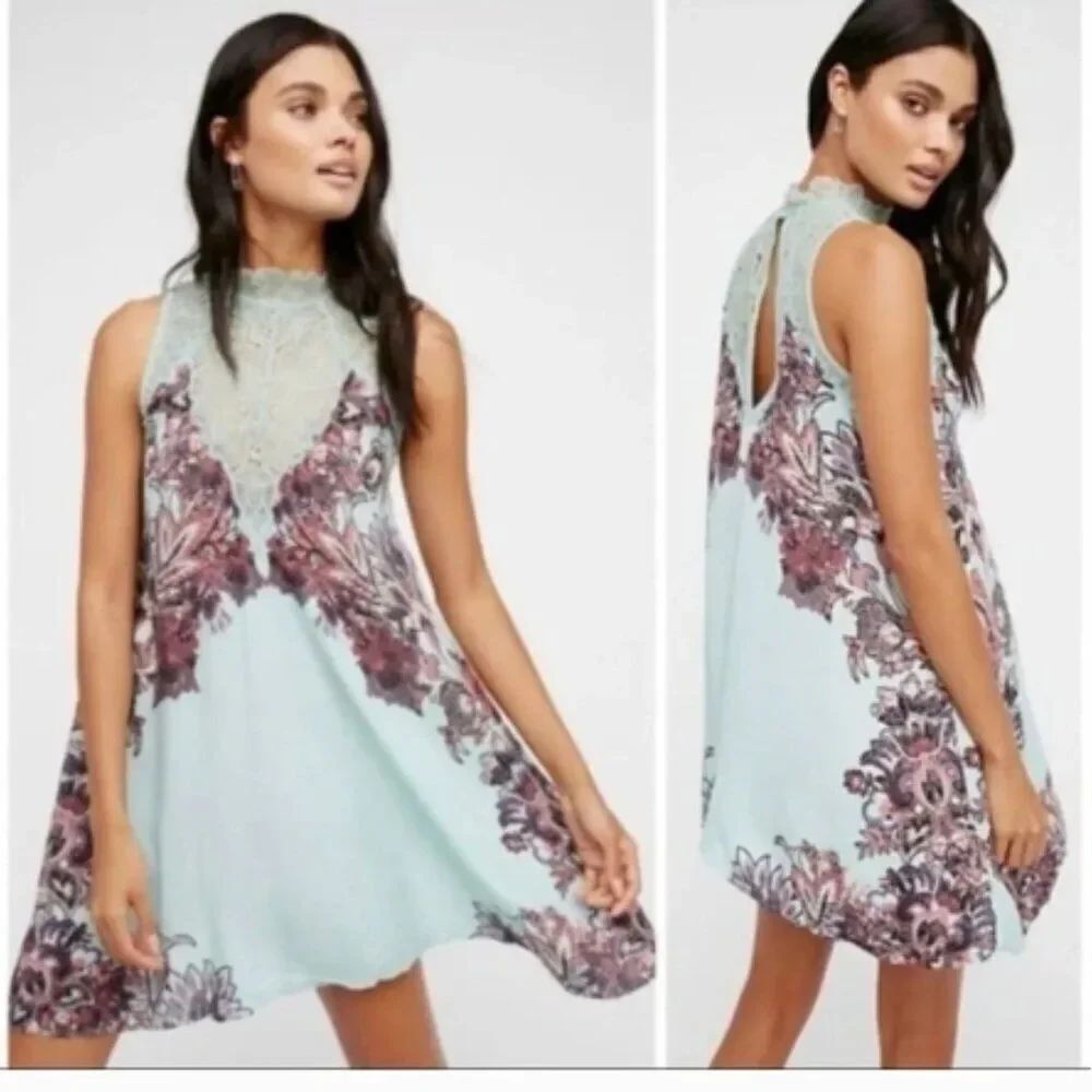 Like New! Free People Floral Lace Marsha Mint Slip Dress in Size  S